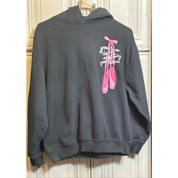 ZARA Girls Oversized Ballet Graphic Hoodie Sweatshirt Gray Size 13-14 - Picture 1 of 8